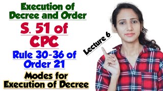 Modes of Execution of Decree  Section 51 CPC  Rule 30 to 36 of Order 21 CPC  Lecture 6 [upl. by Derick]