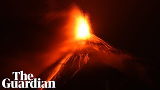 Guatemalas Fuego volcano bursts redhot lava and ash in latest eruption [upl. by Attoynek]