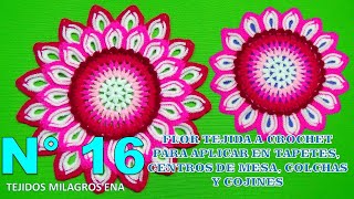 Como tejer la Flor N° 16 a crochet para aplicar en tapetes centros de mesa y cuadrados para colchas [upl. by Yorled616]