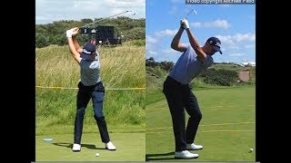 Justin Thomas golf swing  Long Iron faceon amp downtheline July 2017 [upl. by Rois]