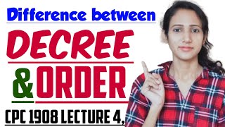 DECREE AND ORDER IN CPC  DIFFERENCE BETWEEN ORDER AND DECREE  CPC 1908 LECTURE 4 [upl. by Anelrac]